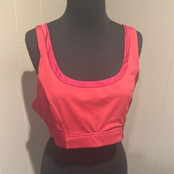 Fabletics deep red satin edge silver sparkle double cross strap sports bra. XL - Picture 1 of 4